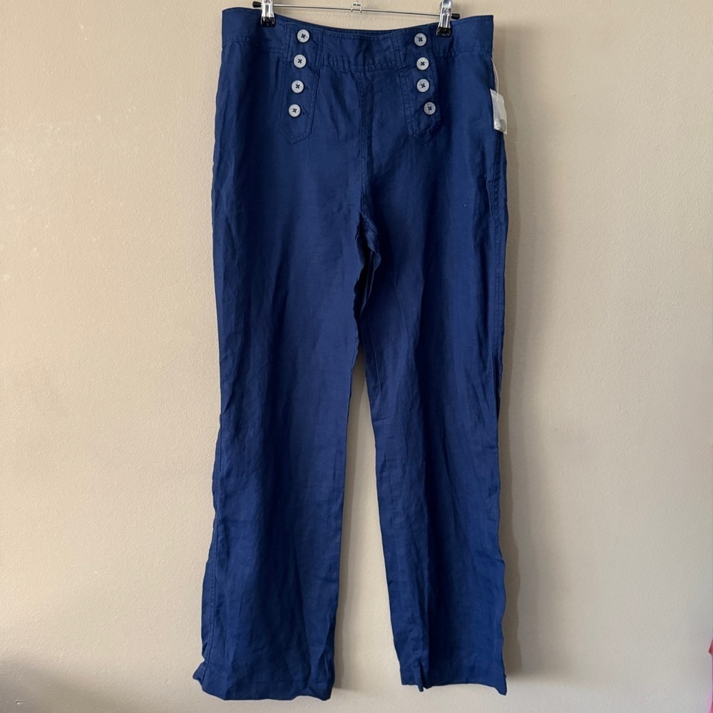 NWT Cynthia Rowley Blue Linen High-Waisted Wide-Leg Pants Size 12